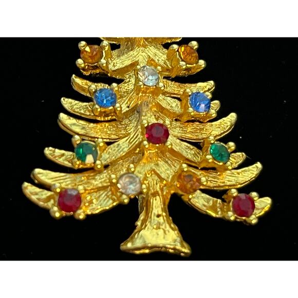 VTG Eisenberg Ice Christmas Tree Brooch Gold Tone Rhinestones Holidays - Picture 3 of 7